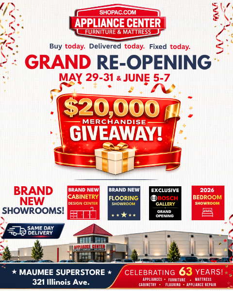 Grand Reopening - may 29-31 & june 5-7 - brand new showrooms - Maumee superstore - shop now