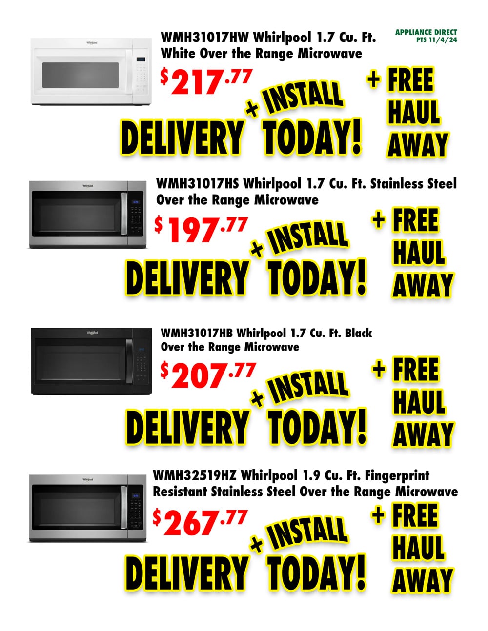 Same Day Over the Range Microwaves Ad