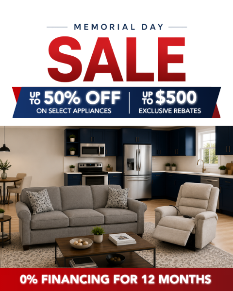 Memorial Day Sale. Up to 50% Off on select appliances. Up to $500 exclusive rebates. 0% financing for 12 months