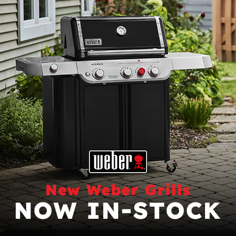 New Weber Grills now in-stock. backyard stand alone black and silver bbq grill