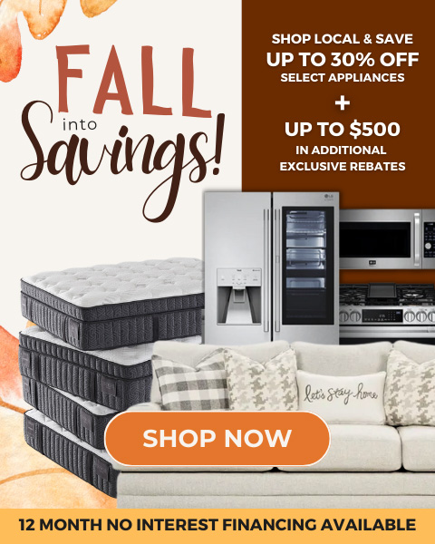 Fall into Savings. 12 months no interest financing. save up to 30% off select appliances + up to $500 in additional exclusive rebates. Shop Now