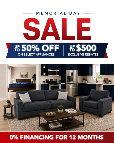 Memorial Day Sale. Save up to 50% Off on select appliances. Up to $500 in additional exclusive rebates. 12 months no interest financing*