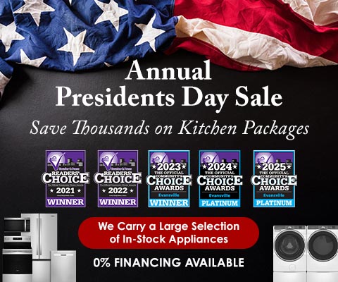 annual presidents day sale. save thousands on kitchen packages. we carry a large selection of in-stock appliances. 0% financing available - Shop Now