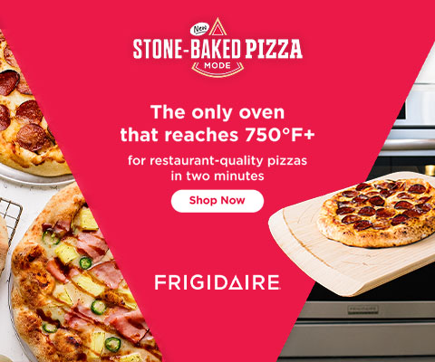 Frigidaire Stone-Bakes Pizza Mode The only oven that reaches 750°F+ for restaurant-quality pizzas in two minutes - Shop Now