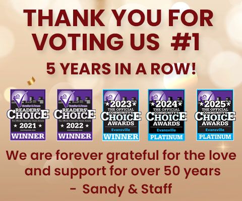 Thank you for voting us #1! 5 Years in a row! We are forever grateful for the love and support for over 50 years - Sandy and Staff.