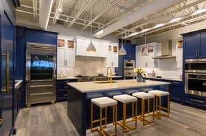 Sub-Zero and Wolf kitchen with a built-in refrigerator and range