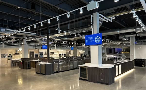 Inside the Yale Appliance Norton showroom, with live working kitchen displays