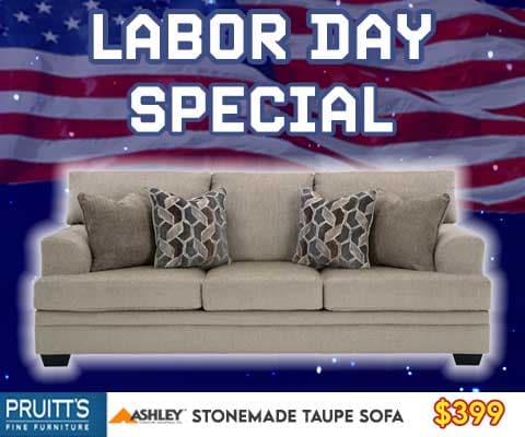labor day special. ashley stonemade taupe sofa $399