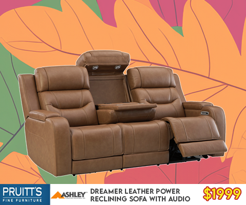 Ashley Dreamer Leather Power Reclining Sofa with Audio - $1999