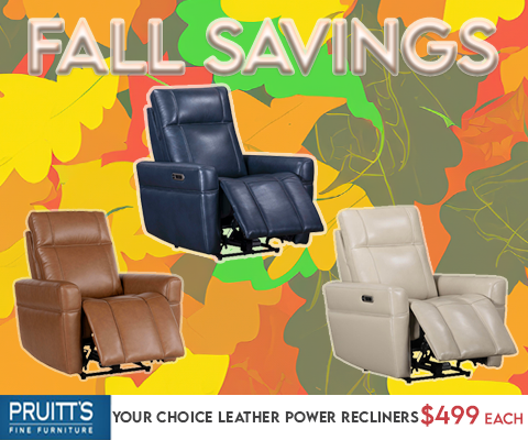 Fall Savings. Your Choice Leather Power Recliners $499 Each.