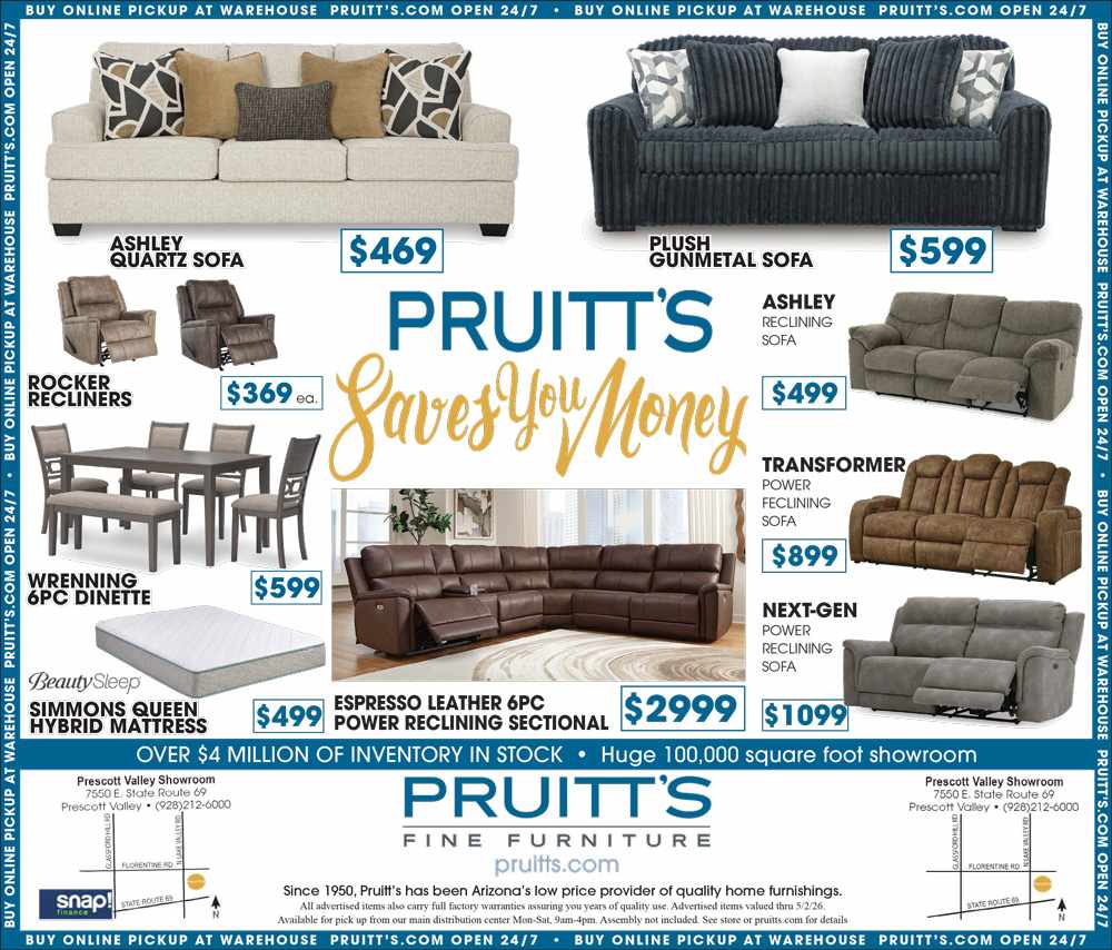 Current Ad - Pruitt's Save You Money - Over $4 Million of Inventory In Stock. Huge 100,000 Square Foot Showroom.