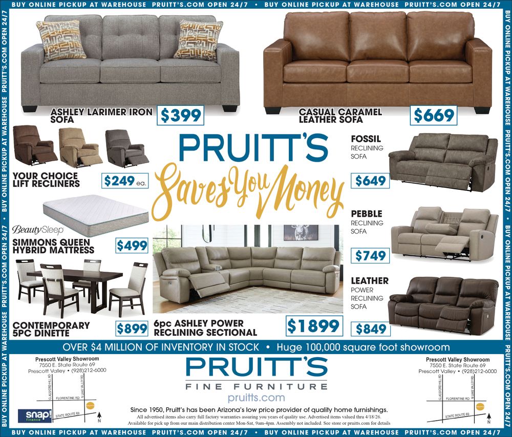 Current Ad - Pruitt's Save You Money - Over $4 Million of Inventory In Stock. Huge 100,000 Square Foot Showroom.