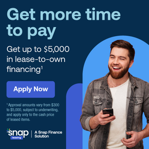 SNAP Leasing. A Snap Financing Solution. Shop now. Pay later. Get up to $5000 in lease-to-own financing. As of February 2023, the average approval amount a customer receives is $2900. Apply Now