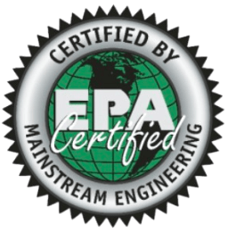 EPA Certified seal by Mainstream Engineering with globe illustration