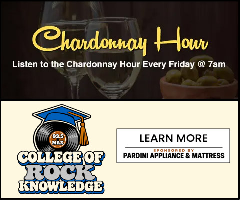Pardini chardonnay hour promotional banner and college of rock knowledge