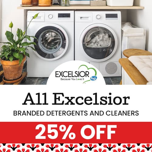 All Excelsior Branded Detergents and Cleaners 25% Off