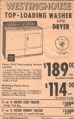An old ad for a Westinhouse top-loading dryer