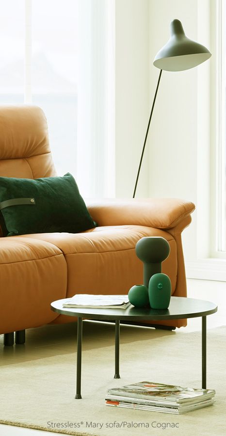 Stressless® Mary sofa in Paloma Cognac featured in a modern living room.