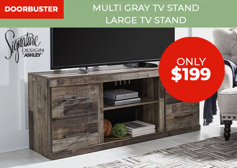 Doorbuster. Multi gray tv stand. Large tv stand only $199