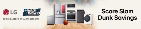 LG PROUD PARTNER OF MARCH MADNESS! Score Slam Dunk Savings. GET UP TO $800 via online rebate when you bundle select LG and/or LG STUDIO appliances.' ENJOY A 2 year WARRANTY on select LG appliances via the LG ThinQ® app.2 Valid through 4/8/26. Terms may apply. Details at www.LGoffers.com. 'Subject to availability Redeem your promotional LG Thing limited warranty in the LG ThinQ® app within 60 days of purchase. Learn More