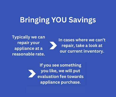 Bringing You Savings - Typically we can repair your appliance at a reasonable rate