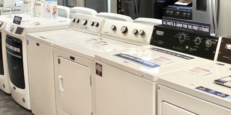 Washers and dryers on the Village Home Stores showroom floor