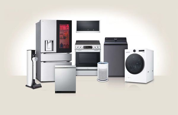 Assorted LG Refrigerator, dishwasher, range, laundry and microwave appliance.