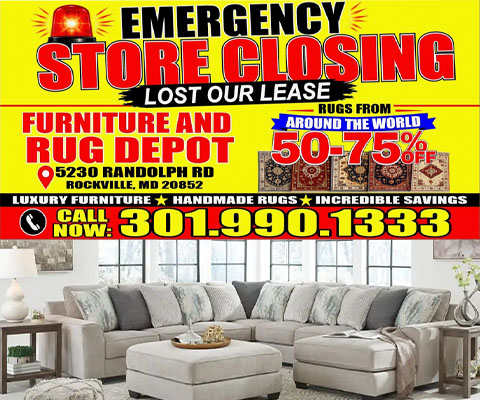 emergency store closing - lost our lease - luxury furniture, handmade rugs, incredible savings