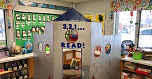 Cardboard from Bekins turns into reading center 2019