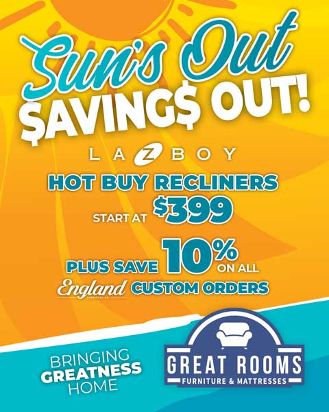 Sun's Out Savings Out. La-Z-Boy hot buy recliners start at $399. Plus save 10% on all England custom orders