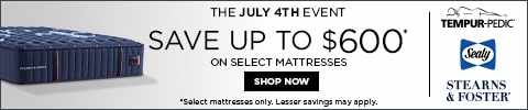 Tempur-Pedic, Sealy, Stearns & Foster. The 4th of July Event. Save up to $600* on select mattresses. - Shop Now