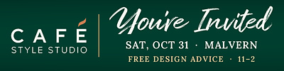 Café Style Studio at Gerhard's Appliances – You're Invited. Free Café kitchen design advice on Saturday, October 31, 2026, 11 AM–2 PM in Malvern, PA. Walk-ins welcome. Raffle for a Café coffee maker and a free gift with qualifying purchase. Book your free design appointment.