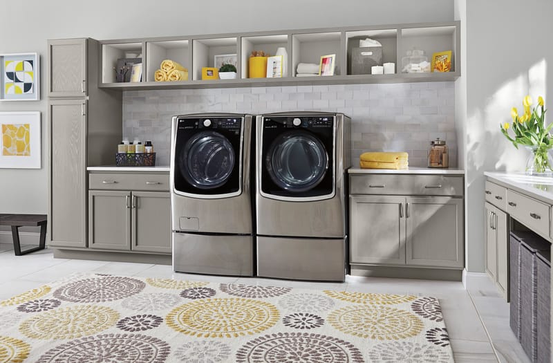 LG front-load washer with steam feature in modern laundry setup — LG washer Maine