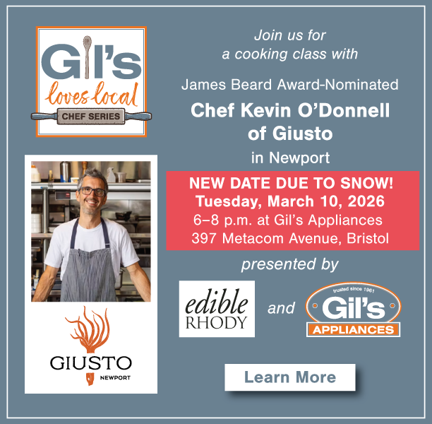 Join us for a cooking class with James Beard Award-Nominated Chef Kevin O'Donnell of Giusto in Newport. Tuesday March 10th 2026. 6 pm - 8 pm at Gil's Appliances 397 Metacom Avenue, Bristol