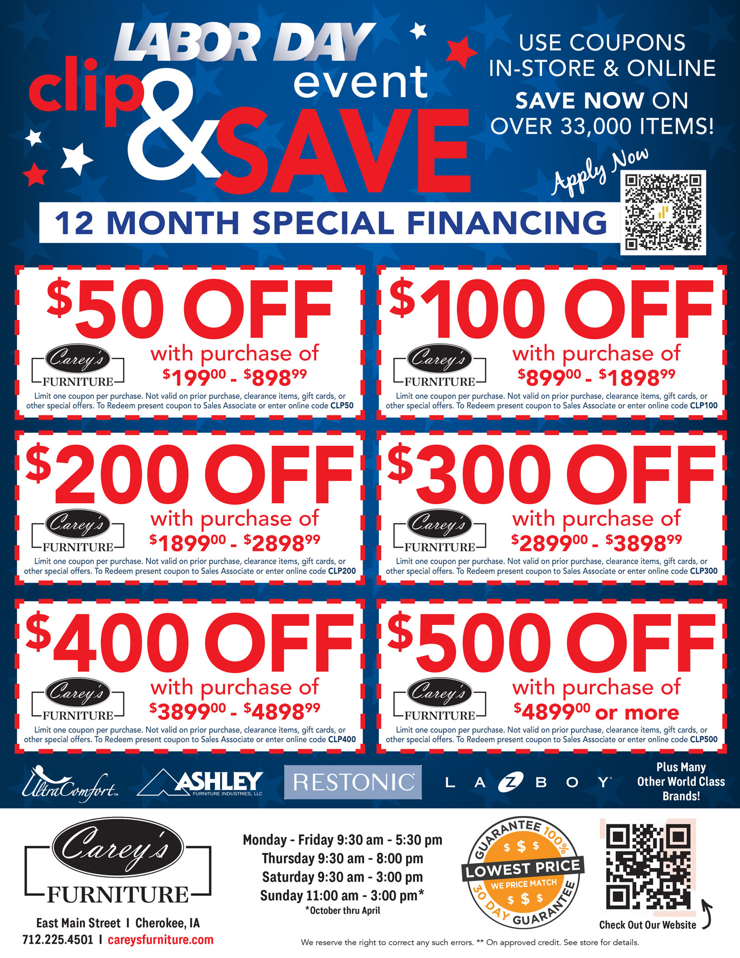 Labor Day Event! Clip & Save 12 months special financing