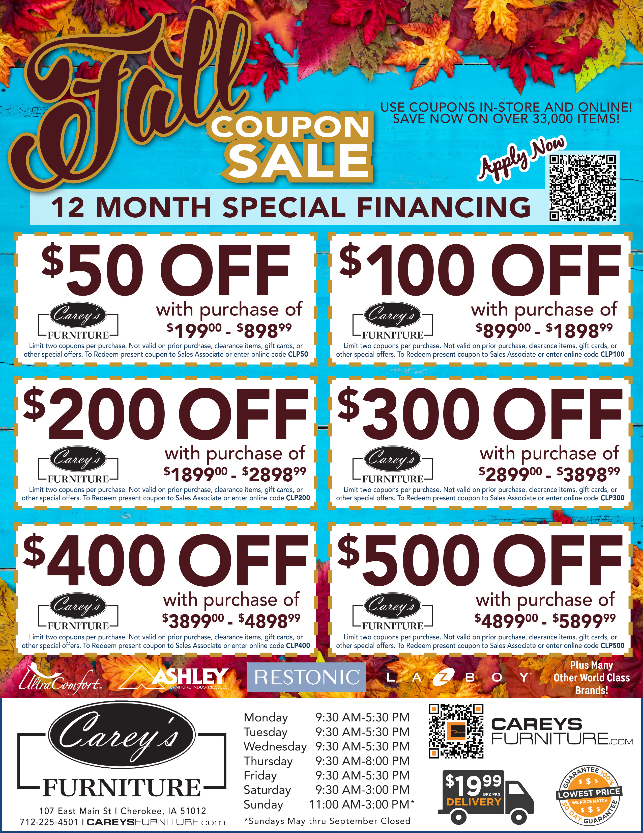 Fall Coupon Sale - Clip & Save - 12 month special financing - up to $500 off coupon