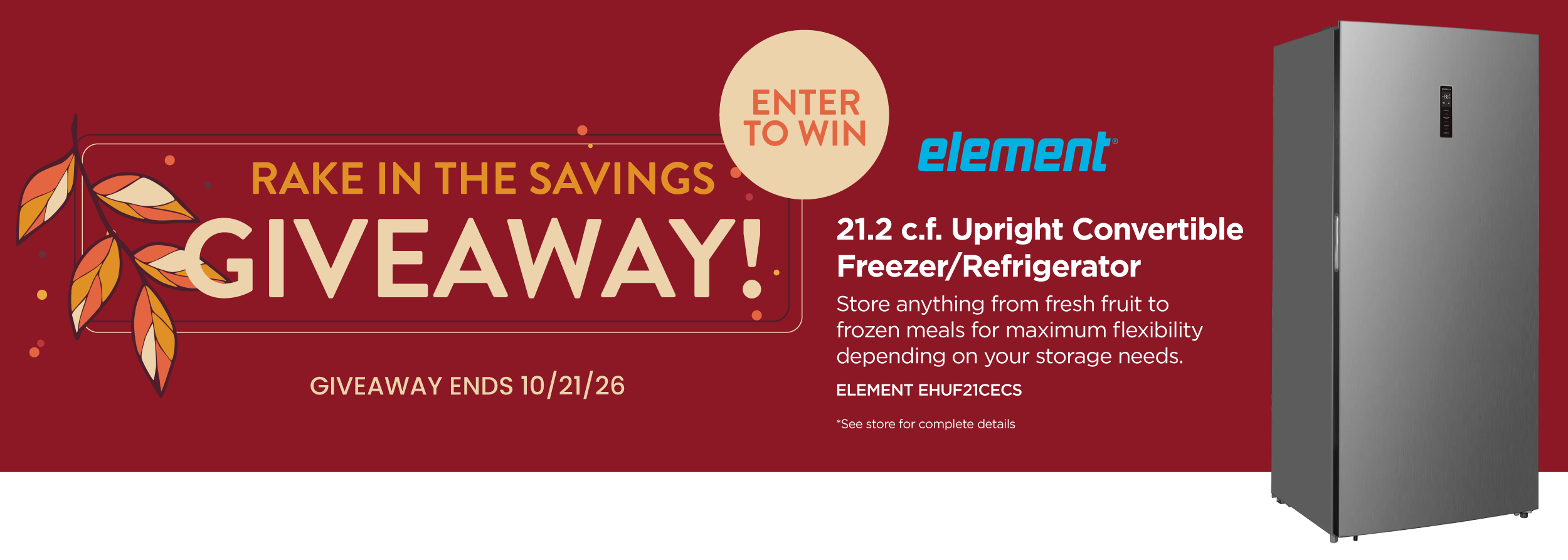 Element 21.2 c.f. Upright Convertible Freezer/Refrigerator - Enter to win