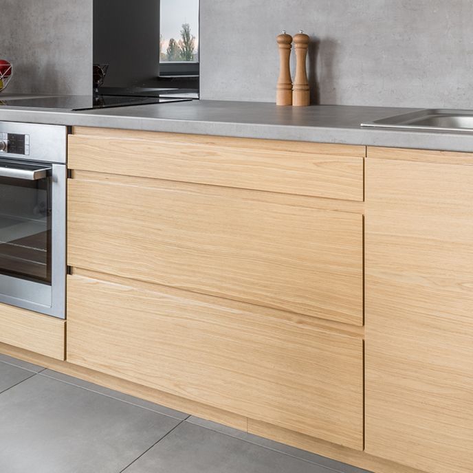 Wood paneled kitchen cabinetry